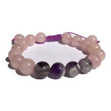 1 Pulsera Cuarzo Rosa Amatista Atrae Paz Y Amor Reiki Yoga