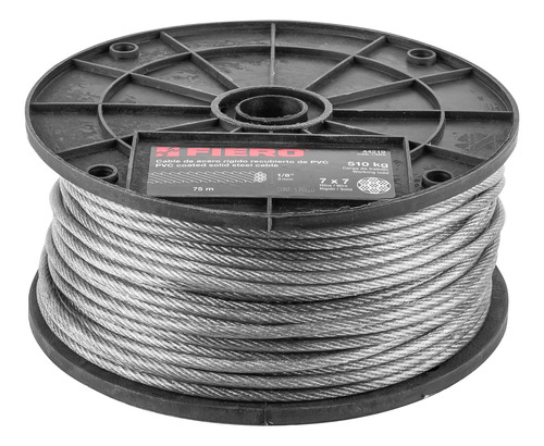 Cable Rígido De Acero 1/8', Recubierto Pvc, 7x7, 75 M Fiero