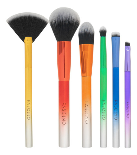 Set 6 Brochas Y Pinceles De Maquillaje Rainbow Fascino Color Blanco