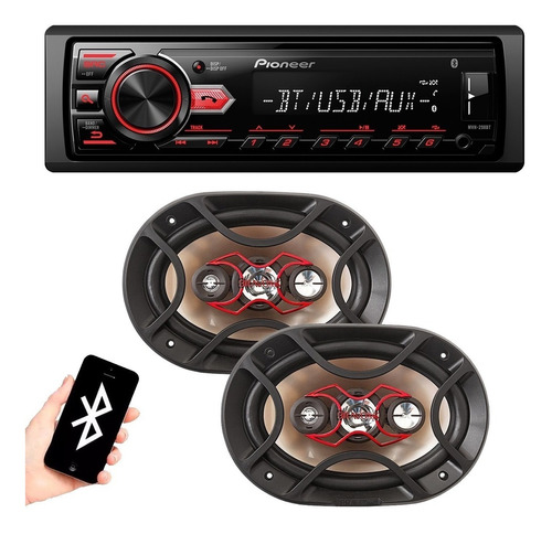 Toca Rádio Carro Mp3 Player Bluetooth Usb + Par Falante 6x9
