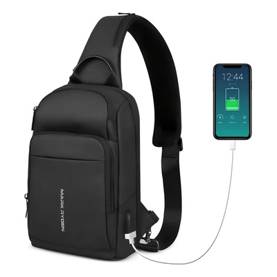 Mochila Cruzada Mark Ryden MR7618 Usb Repelente Agua Negro 10L | Meses sin interés