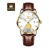 Reloj Mecánico Olevs De Lujo Con Calendario Luminoso Color De La Correa Leather/gold White