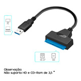 Cabo Adaptador Usb 3.0 Sata Para Ssd E Hd 2.5 22 Pinos Cor Preto