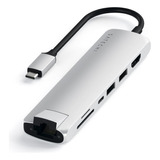 Adaptador Multiportas Slim Usb-c Com Porta Ethernet Prata