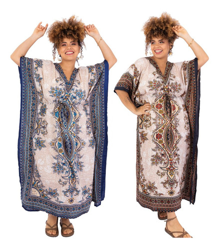 Combo 2 Kaftan Longa Plus Size Moda Boho Praia Fresquinha Gg