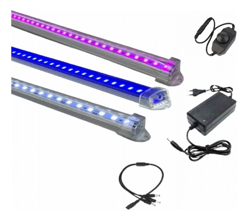 03 Luminária Led 100cm C/ Fonte E Dimmer P/ Aquário