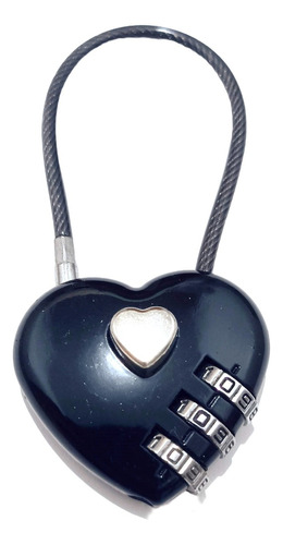 Candado Forma Corazon Metalico Combinacion 3 Digitos Black