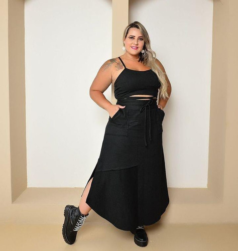 Conjunto Feminino Saia Longa E Cropped Plus Size Inverno 