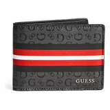 Cartera Guess Slim Logo Stripes Color Negro Diseño De La Tela Monograma