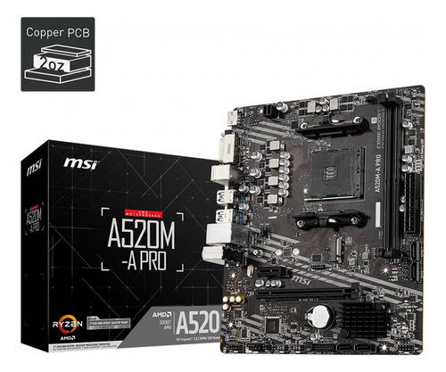 Tarjeta Madre Msi A520m-a Pro Am4 Ddr4 4400mhz Hdmi Dvi