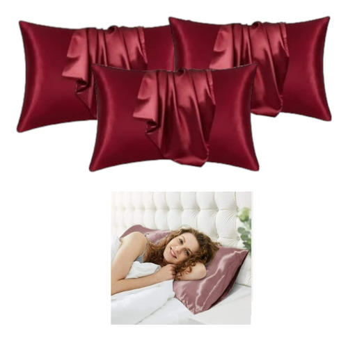 Funda Almohada Satin Tipo Seda Set X3 Unid Vinotinto