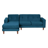 Sofa Chaiselong Izq Salerno Tela  Velvet  Azul Petroleo