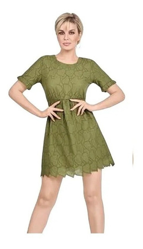 Vestido Verde Manga Corta Con Volantes 998-51 Cklass 