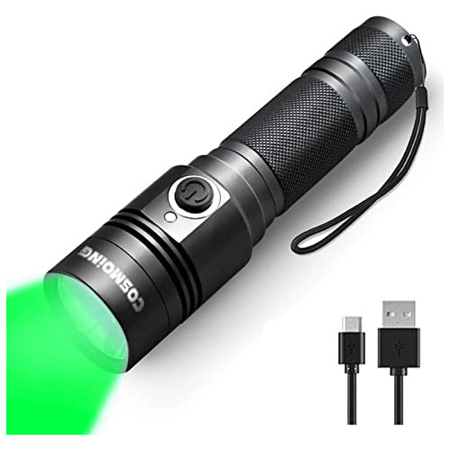 Linterna Led Verde De Alto Poder Recargable, Linterna V...