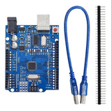 Placa Compatível Arduino Uno R3 Atmega328 Smd + Cabo E Pinos