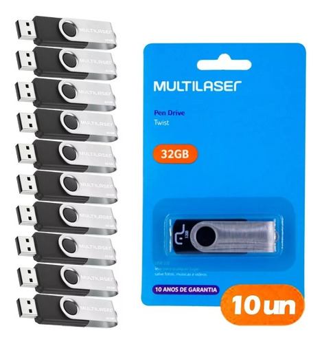 Kit 10 Pendrive 32gb Multilaser Pd589 Usb Original Atacado