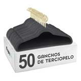 50 Ganchos Gris Para Ropa Terciopelo Antideslizante Premium