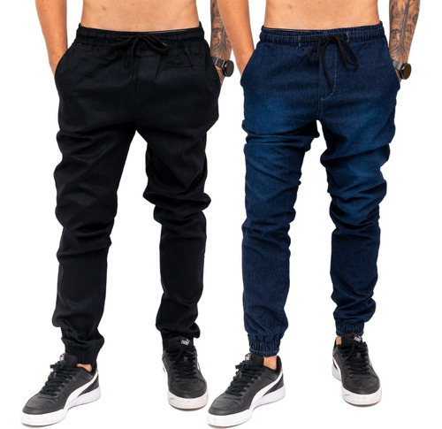 Kit 2 Calças Jeans Camuflada Masculina Jogger C/ Punho Lycra