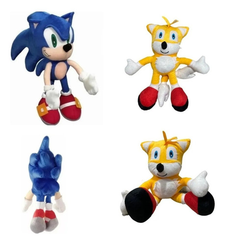 Juego De 2 Muñecos Sonic Plush, 50 Cm, Grandes, Negros, Color Sonic And Tails