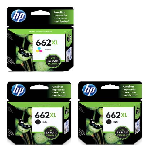 Kit Hp 662xl 1x Colorido E 2x Preto Original Cz106ab/cz105ab