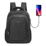 Mochila Urbana Porta Notebook Unisex  Puerto Usb Color Negro