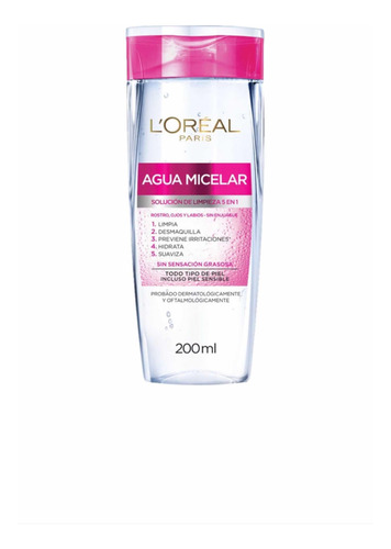 Agua Micelar L'oréal Paris 5 En 1 Todo Tipo De Piel 200 Ml