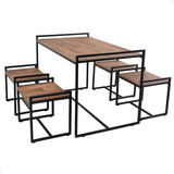 Conjunto De Mesa Retangular E 2 Bancos Industrial Preto Desenho Do Tecido Das Cadeiras Liso