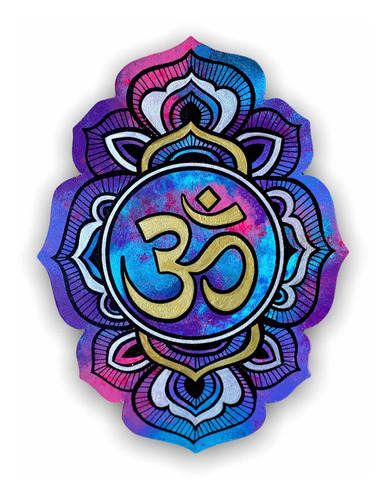 Cuadro Mandala Diseño Om Violetas Y Aqua Pintado A Mano