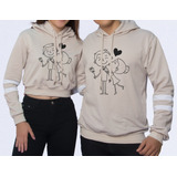 Buzo Buso Saco Hoodies Beige Pareja Enamorados Beso Corazon