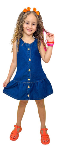 Vestido Mini Diva Infantil Jeans Blogueirinha Costas Coração