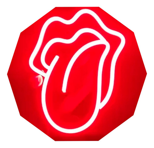 Cartel Mini Lengua Rolling Stones Simple Neón Led + Dimmer