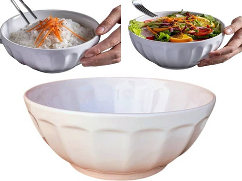 Bowl X2 Grande Facetado Ensaladera Ceramica Blanco Vintash