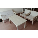 Juego De 3 Sillones De Madera + Mesa Ratona Rustica