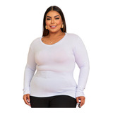 Blusa Feminina Manga Longa Segunda Pele Gola V Plus Size