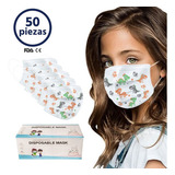 Cubrebocas Tricapa Termosellado Plisado Mascarilla Niño 50pz Color Blanco