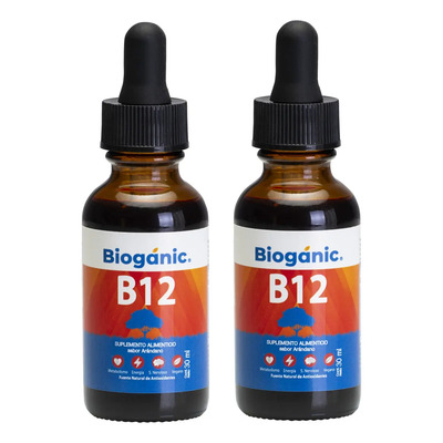 Paquete de 2 Botellas Vitamina B12 Líquida Sublingual Bioganic Vegana, Sin Azucar, Sin Gluten, Sabor Arándano, 240 Tomas en Total | 120 Tomas por Botella| 12 Mcg Por Toma | Rinde Hasta 8 Meses | MercadoLibre