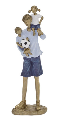Escultura Estatueta Estátua Pai Filhos Bola De Futebol Luxo