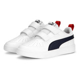 Tenis Casual Puma Rickie 3270 Blanco Con Marino Para Niño