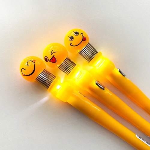 Combo 12 Canetas Led Criativa Emoji Divertido - Atacado 