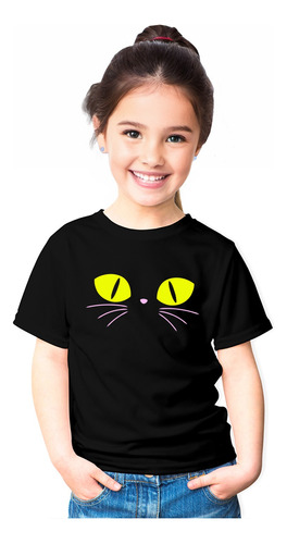 Polera Halloween Gato Gatito De Suerte 100% Algodo Niño/niña