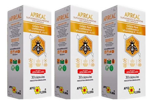 Apireal - Geleia Real Liofilizada 30 Cápsulas - Kit 3 Undds