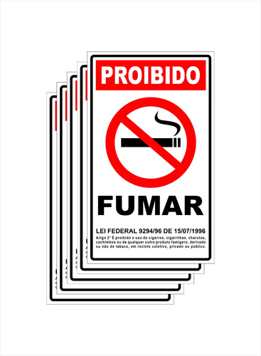5 Placas Proibido Fumar Em Alumínio 23x18 Cm Lei Federal