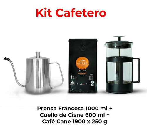 Kit Cafetero Prensa Francesa 1000ml Cuello Cisne 600ml Café