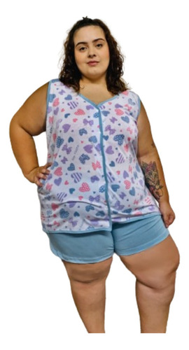 Pijama Bermuda Plus Size Algodão Aberto Amamentação Feminino