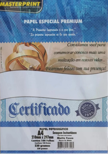 Papel Foto 230g A4 100 Folhas Masterprint Matte Fosco