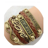 Pulsera Para Mujer De Cuero Conjunto Infinito Amor Pareja