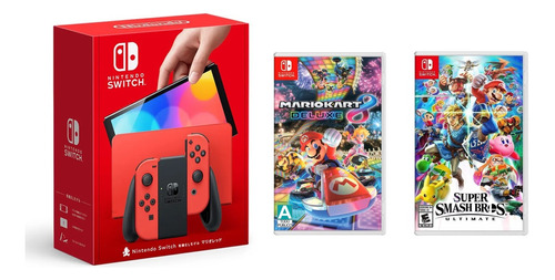 Nintendoswitch Oled 64gb+juegos Mariokart8 Y Supersmashbros