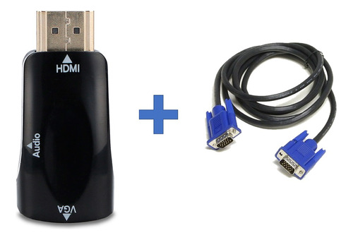 Kit Adaptador Hdmi A Vga  Con Cable De 3 Mts Vga Macho