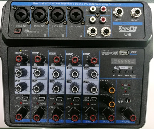 Mezclador Mixer Ecualizador Usb 5v Grabación U6 Pro Dj 