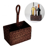 Porta Vinho Rattan 2 Lugares Bambu Marrom Rústico Mundiart